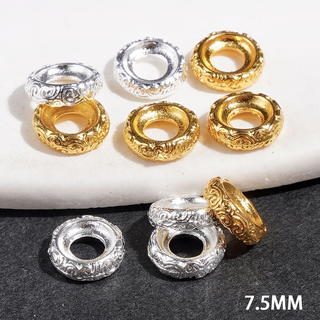 Metal Beads with Clound Shaped Texture, Jewelry Accessories 7.5MM Silver and Gold