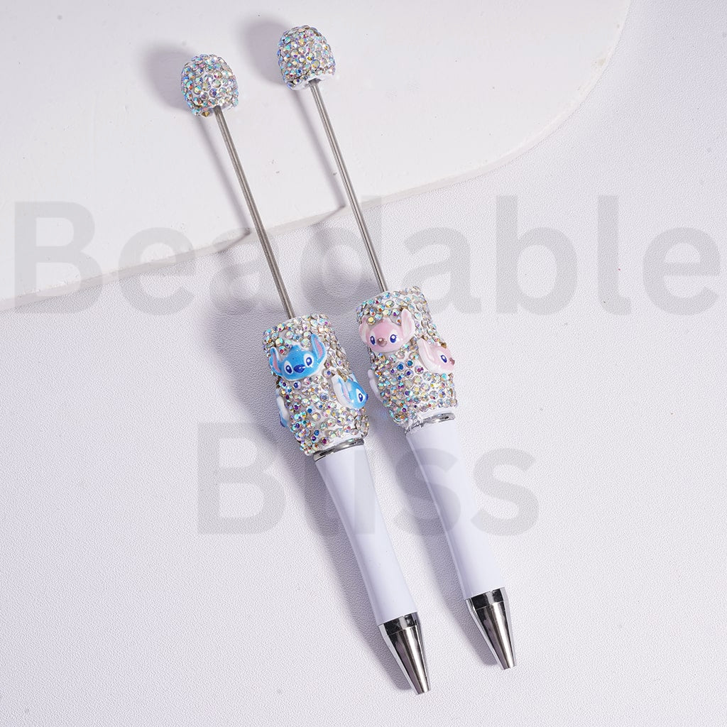 Beadable Pen with AB Rhinestones Cute Stitc Ange Head Charm