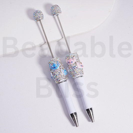 Beadable Pen with AB Rhinestones Cute Stitc Ange Head Charm