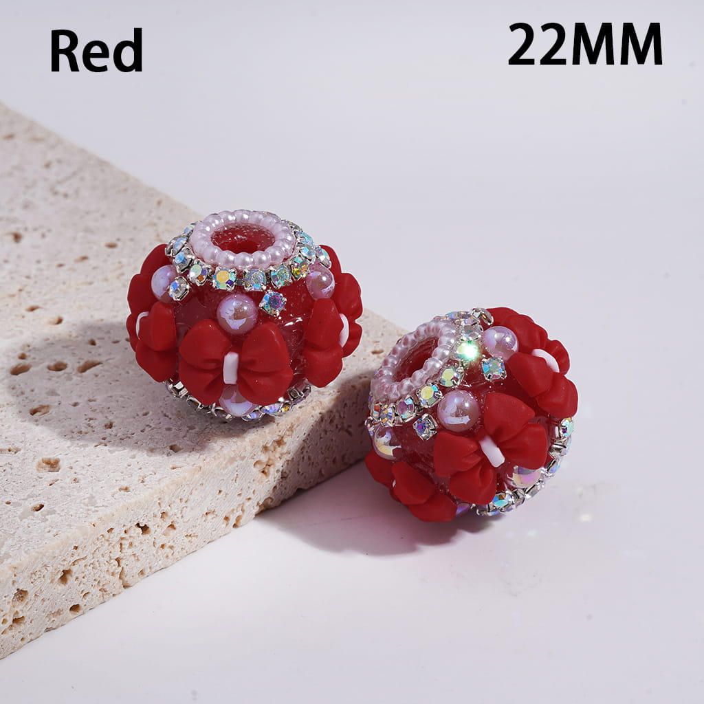 Acrylic Beads with Bowtie, AB Rhinestone and White Pearl Chains, 22MM, Multi-Color