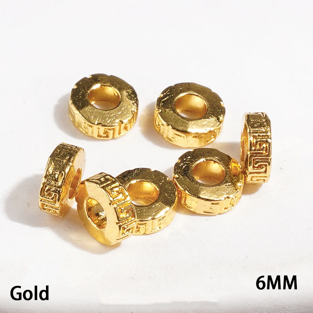 Metal Beads with Vintage Chinese Fret Texture, Jewelry Accessories, 6MM Silver and Gold
