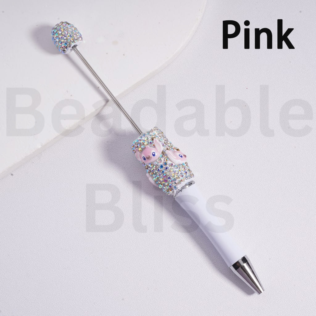 Beadable Pen with AB Rhinestones Cute Stitc Ange Head Charm