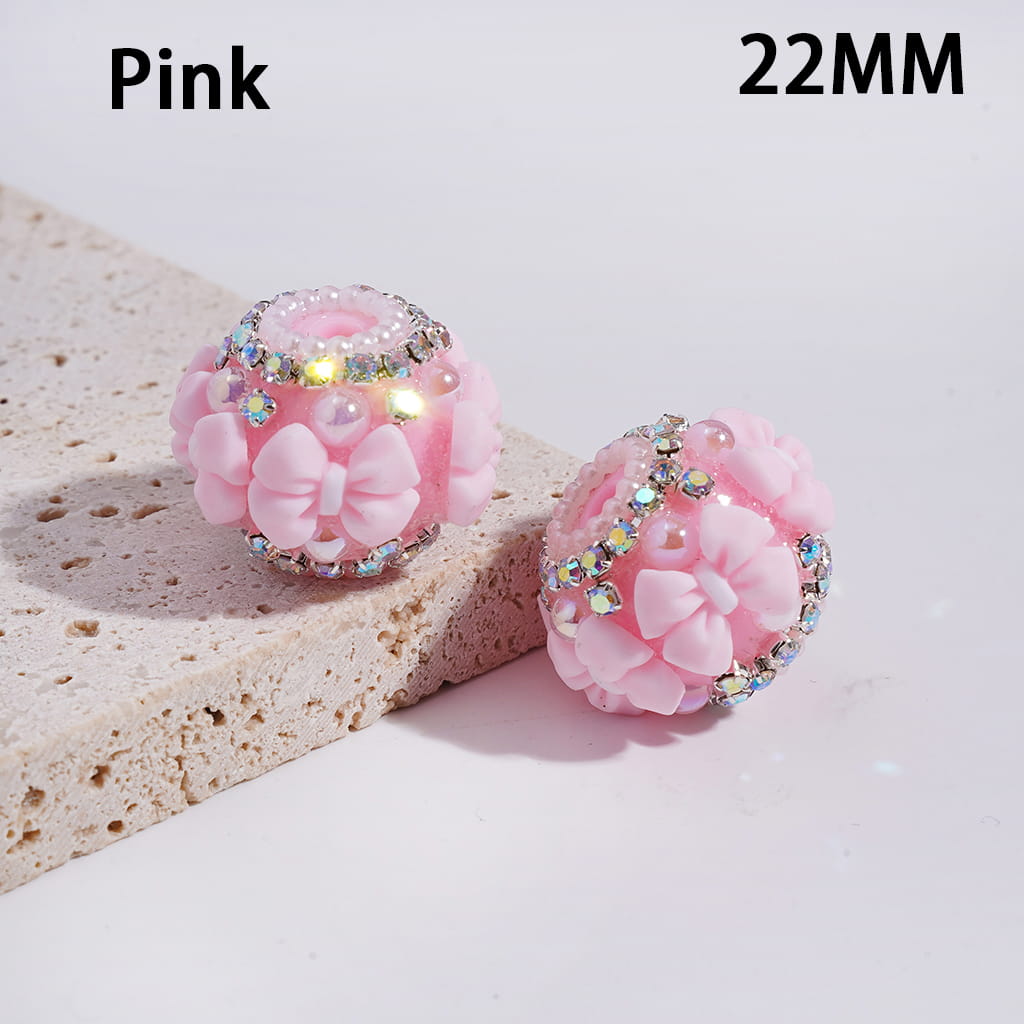 Acrylic Beads with Bowtie, AB Rhinestone and White Pearl Chains, 22MM, Multi-Color