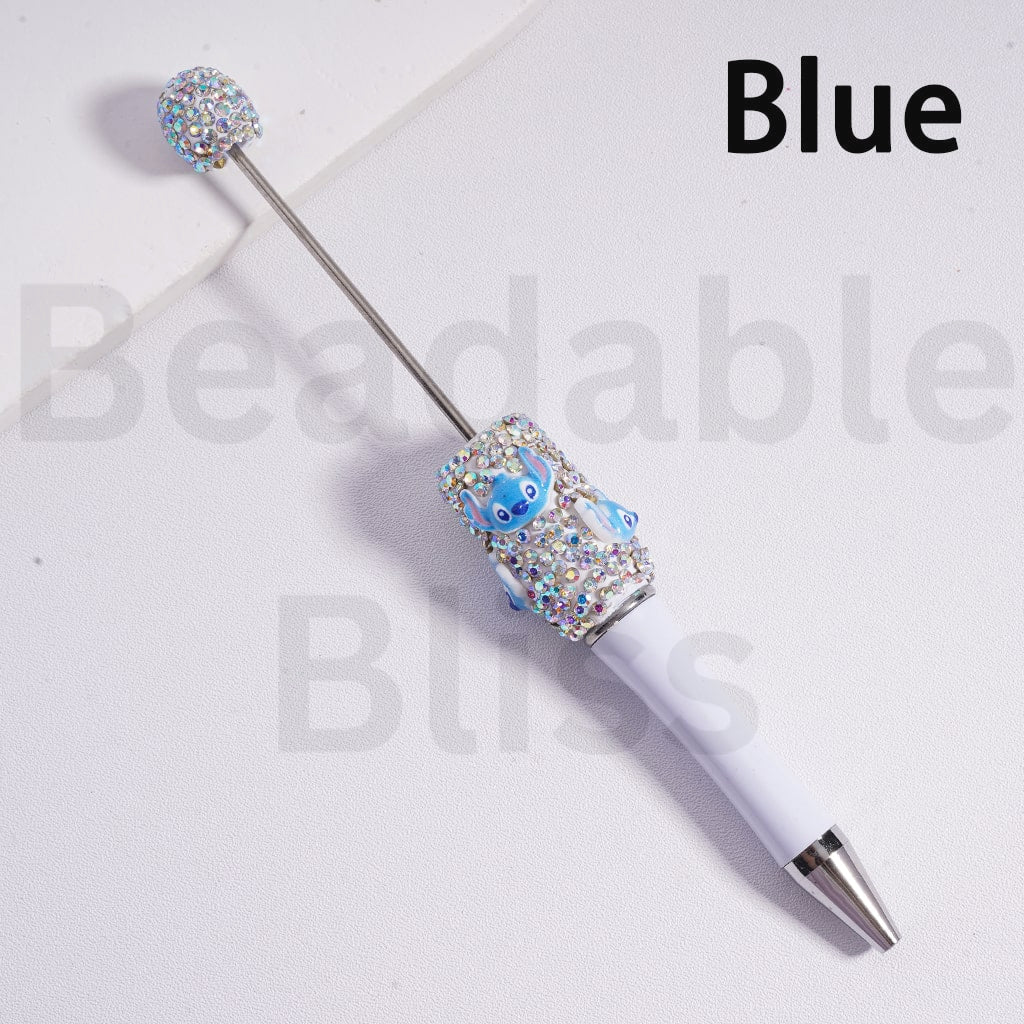 Beadable Pen with AB Rhinestones Cute Stitc Ange Head Charm