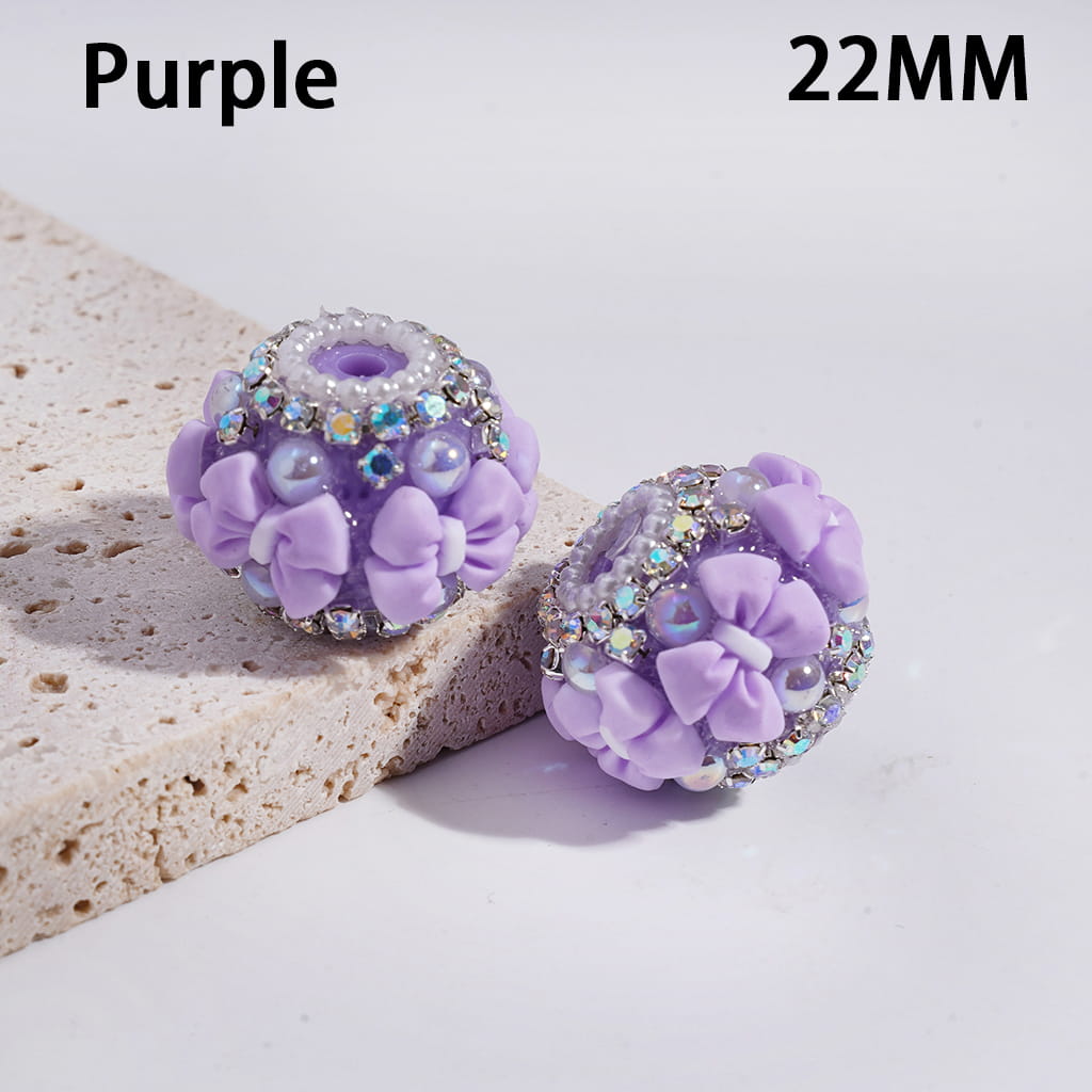 Acrylic Beads with Bowtie, AB Rhinestone and White Pearl Chains, 22MM, Multi-Color