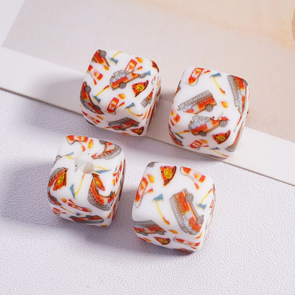 Firefighter Series Printed Cube Square Silicone Beads 14MM