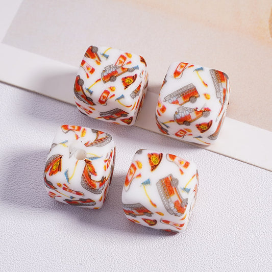 Firefighter Series Printed Cube Square Silicone Beads 14MM
