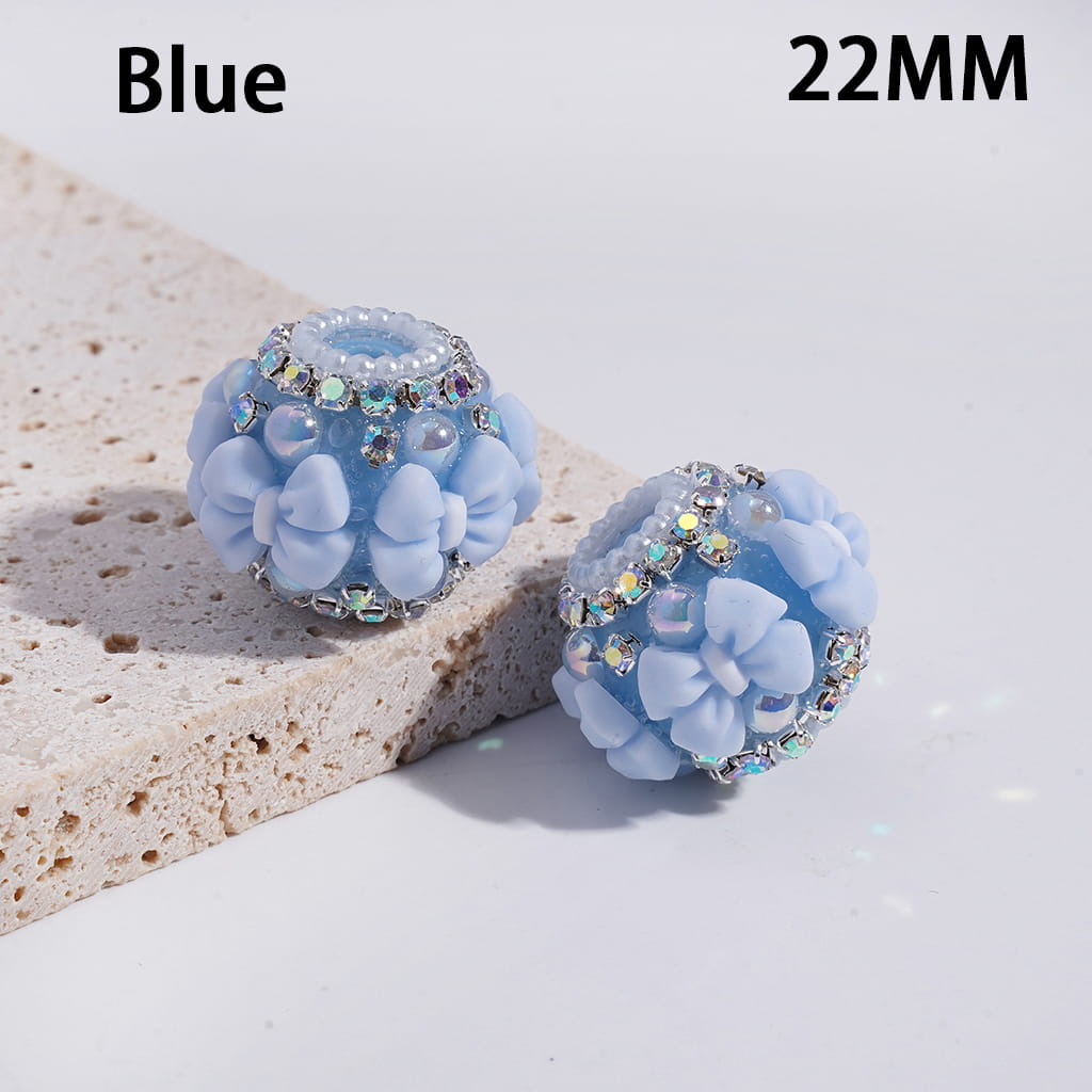 Acrylic Beads with Bowtie, AB Rhinestone and White Pearl Chains, 22MM, Multi-Color