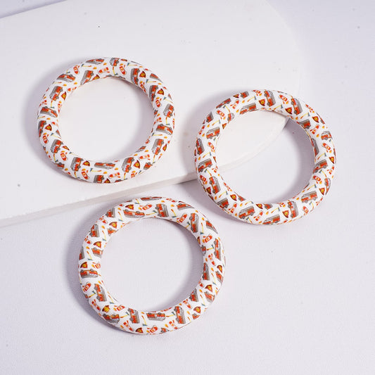 Silicone Ring Frame Bead Circle Round Soft Car Hanger Charm Loop Firefighter Series Prints 65mm
