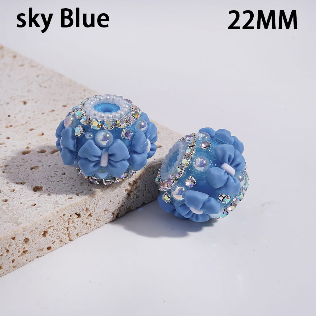 Acrylic Beads with Bowtie, AB Rhinestone and White Pearl Chains, 22MM, Multi-Color