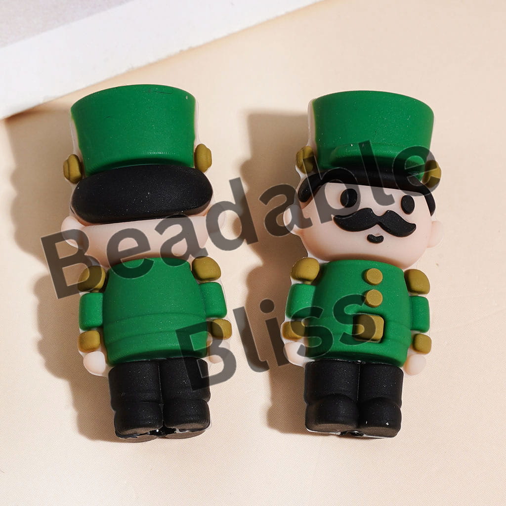 3D Silicone Focal Beads Wooden Nutcracker Solider Toys, Multi-Color