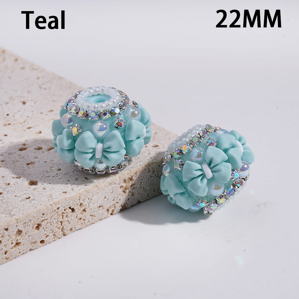 Acrylic Beads with Bowtie, AB Rhinestone and White Pearl Chains, 22MM, Multi-Color