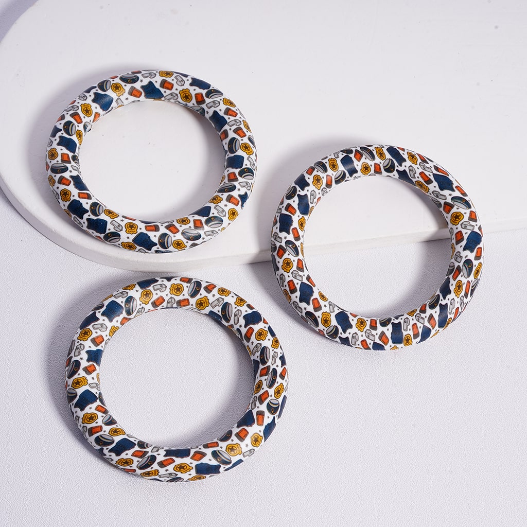 Silicone Ring Frame Bead Circle Round Soft Car Hanger Charm Loop Police Officers Series Prints 65mm