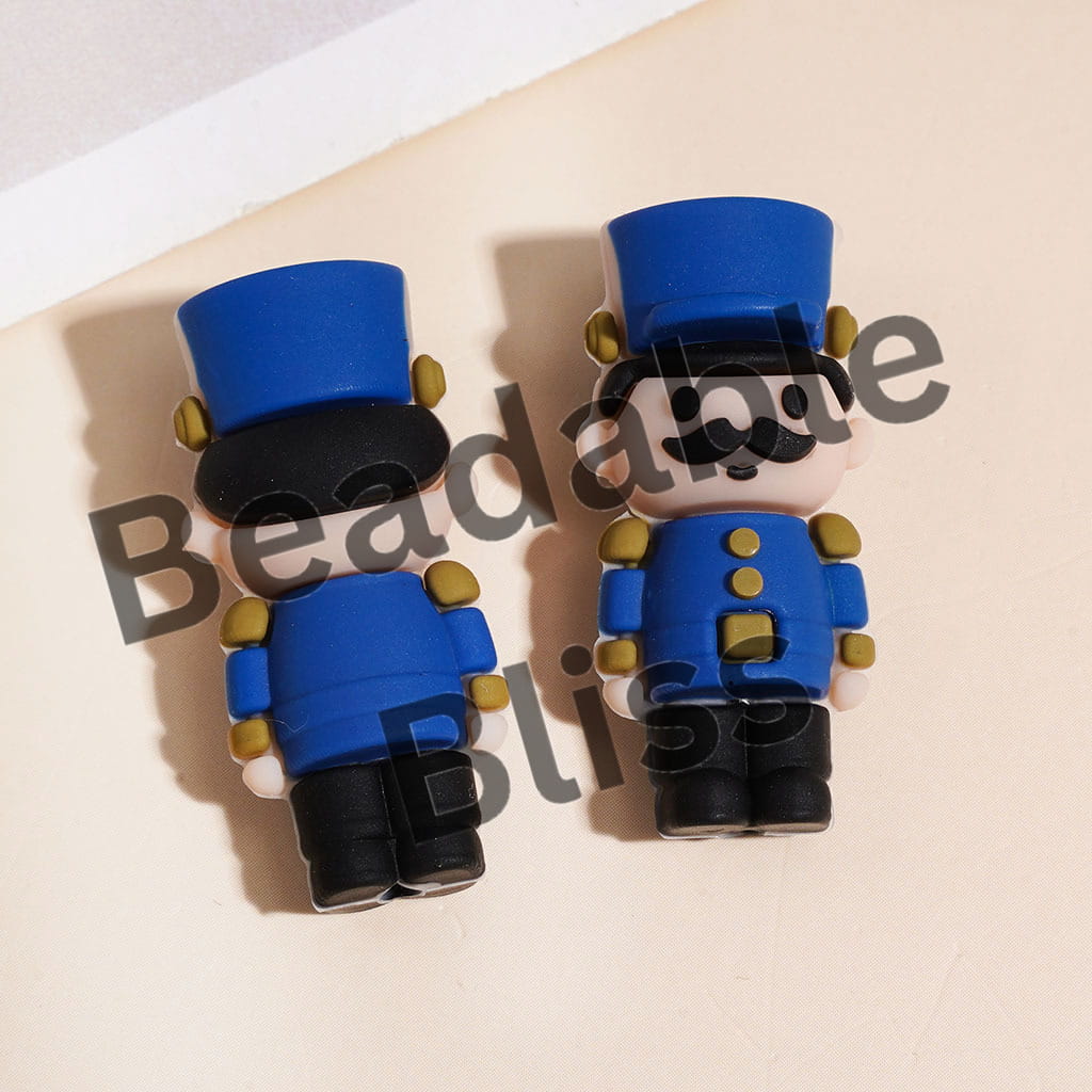 3D Silicone Focal Beads Wooden Nutcracker Solider Toys, Multi-Color