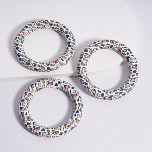 Silicone Ring Frame Bead Circle Round Soft Car Hanger Charm Loop  Medical Hospital Series Prints 65mm