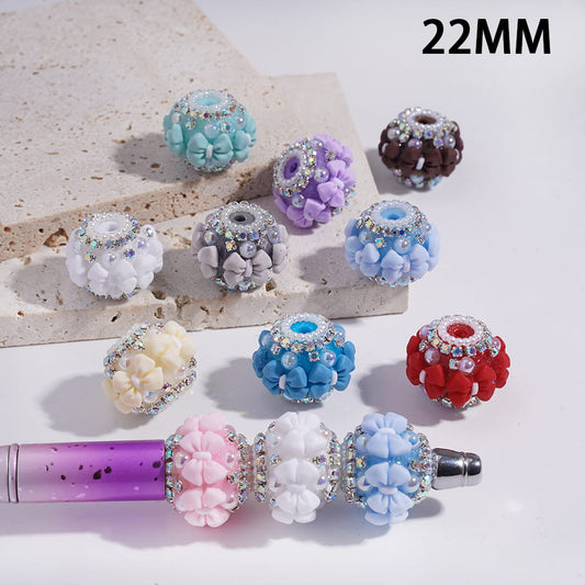 Acrylic Beads with Bowtie, AB Rhinestone and White Pearl Chains, 22MM, Multi-Color