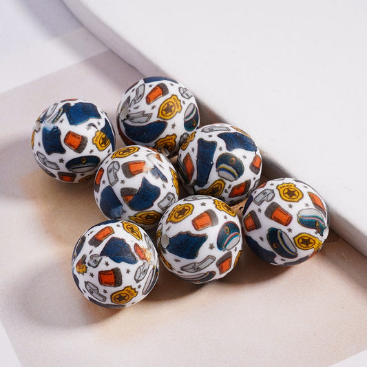 Police Officers Series  Printed Silicone Beads 15MM