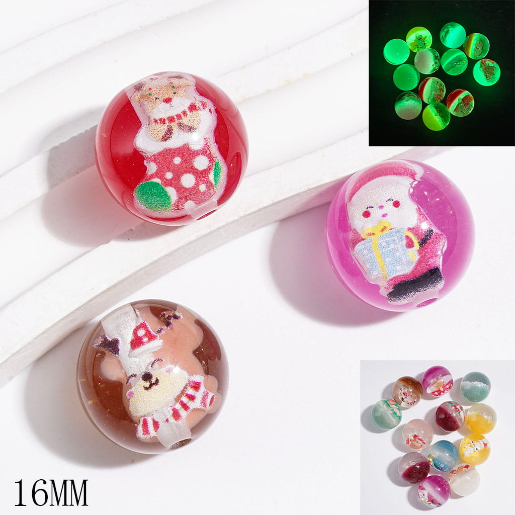 Luminous & Color Changing | Acrylic Beads for Bracelets with Double Colors and Christmas Theme, Gold Glitter, 16MM, Multi-Color Random Mix