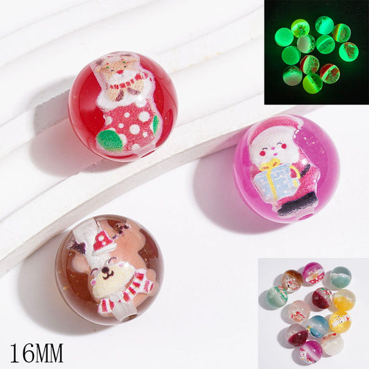 Luminous & Color Changing | Acrylic Beads for Bracelets with Double Colors and Christmas Theme, Gold Glitter, 16MM, Multi-Color Random Mix