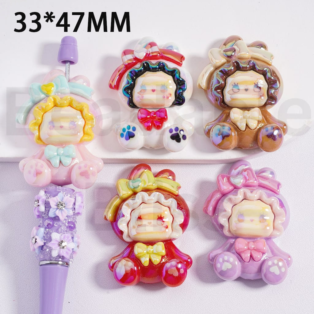 Acrylic Beads UV Coating Cute Girl Baby with Bowknot 33*47MM, Random Mix