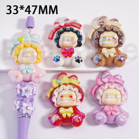 Acrylic Beads UV Coating Cute Girl Baby with Bowknot 33*47MM, Random Mix