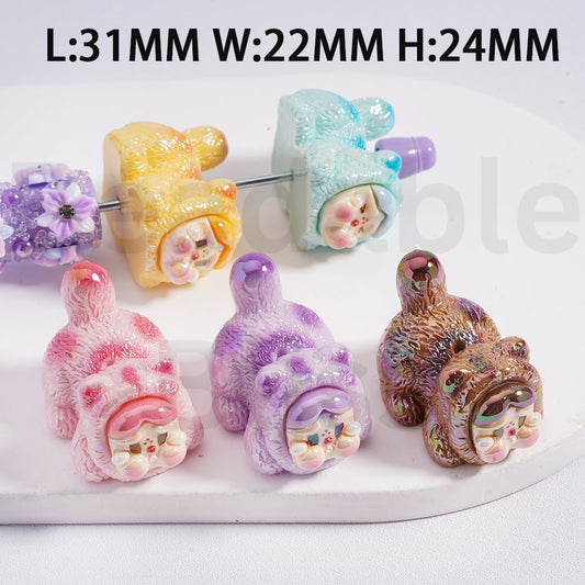 Acrylic Beads UV Coating Cute Cat Skullpand Pop Mar 31*22*24MM, Random Mix