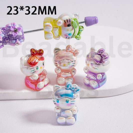 Acrylic Beads UV Coating Cute Hello Kitt with Blinder Multi-Color 23*32MM, Random Mix
