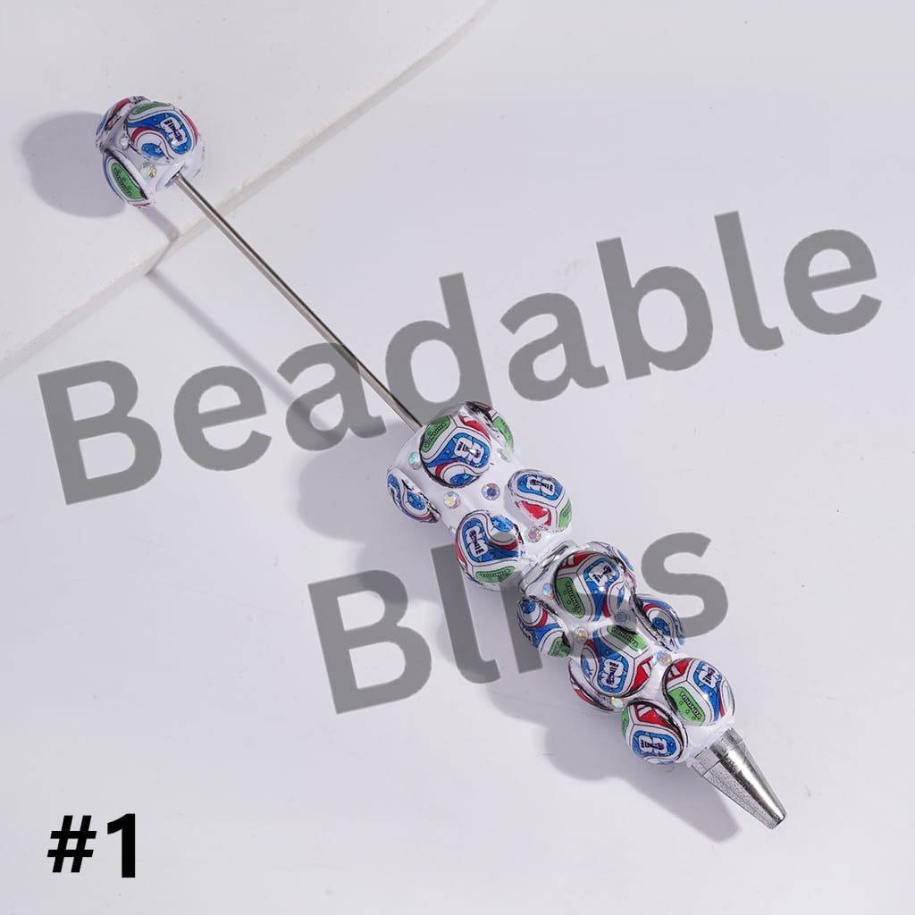 Beadable Clay Pens with Football Soccer Player Series and AB Rhinestones