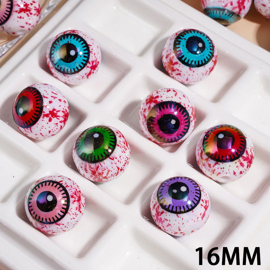 UV Coating Acrylic Beads for Bracelets Horror Evil Eye with Red Spots, 16MM Multi-Color Random Mix