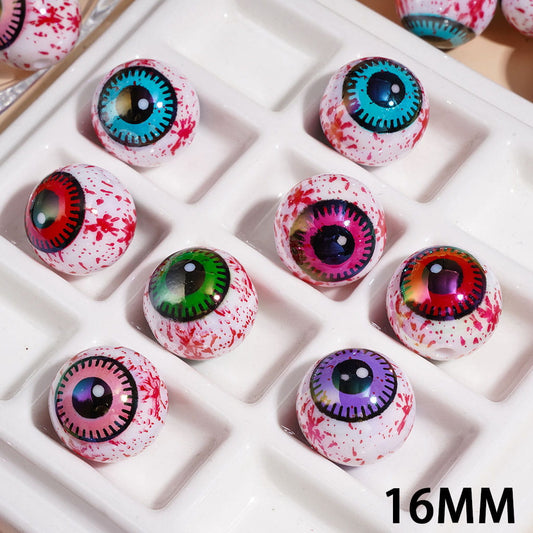 UV Coating Acrylic Beads for Bracelets Horror Evil Eye with Red Spots, 16MM Multi-Color Random Mix