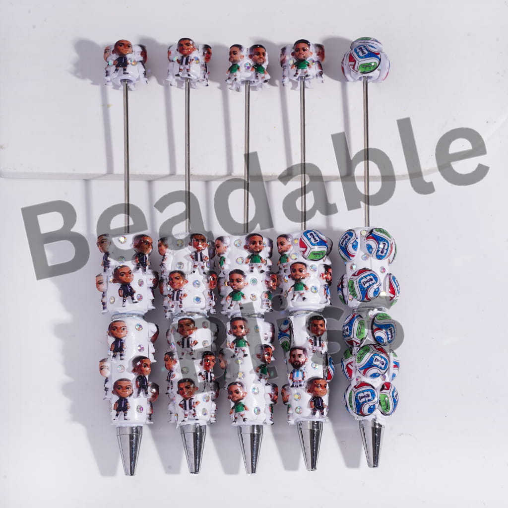 Beadable Clay Pens with Football Soccer Player Series and AB Rhinestones