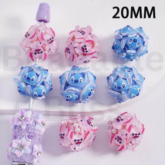Clay Beads Cute Blue Pink Stitc Ange with White Pearls AB Rhinestones 20MM