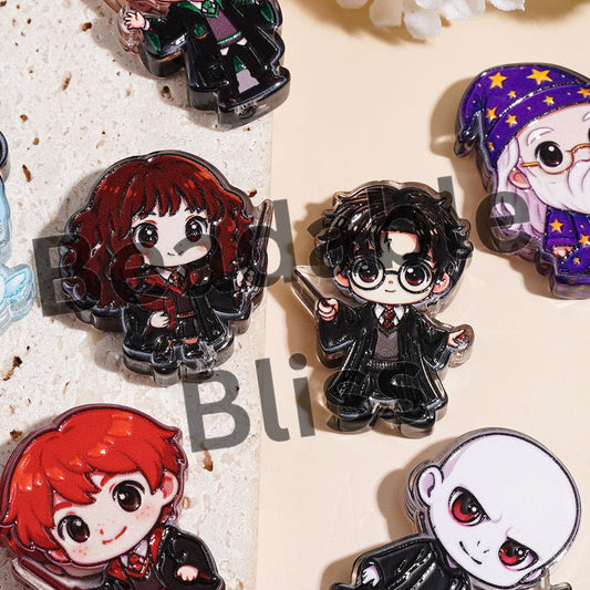 Acrylic Beads Wizard Boy Character Series, Semi-Clear, Random Mix