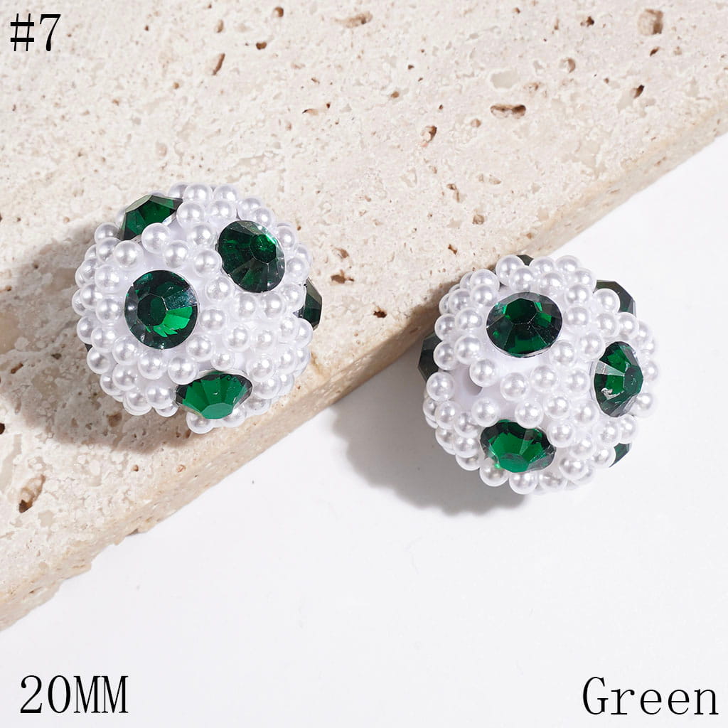 Handmade Acrylic Beads with Cone Shaped Rhinestone and White Pearl Chains, 20MM Multi-Color
