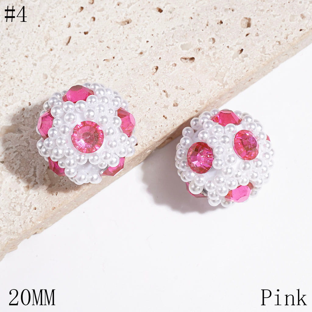 Handmade Acrylic Beads with Cone Shaped Rhinestone and White Pearl Chains, 20MM Multi-Color