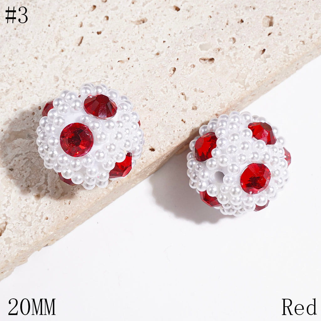 Handmade Acrylic Beads with Cone Shaped Rhinestone and White Pearl Chains, 20MM Multi-Color