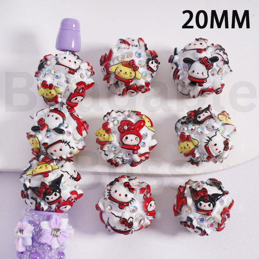 Clay Beads Cute Sanri Cartoon Hello Kitt My Melod Pom Pom Puri Kurom Pochacc AB Rhinestones 20MM, Random Mix