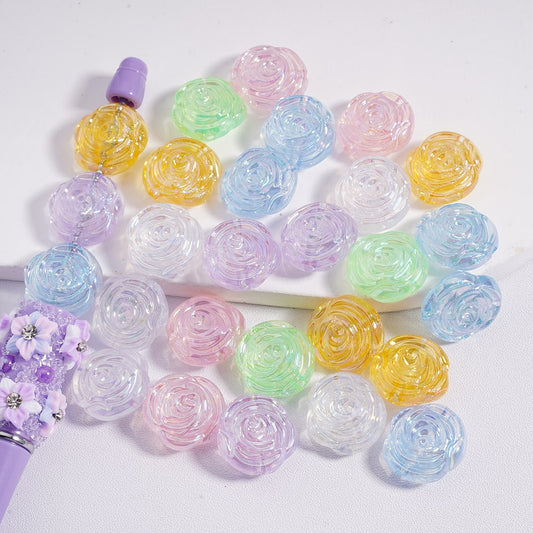 Acrylic Beads UV Coating Cute Flat Rose Flower Multi-Color 16*17MM, Random Mix