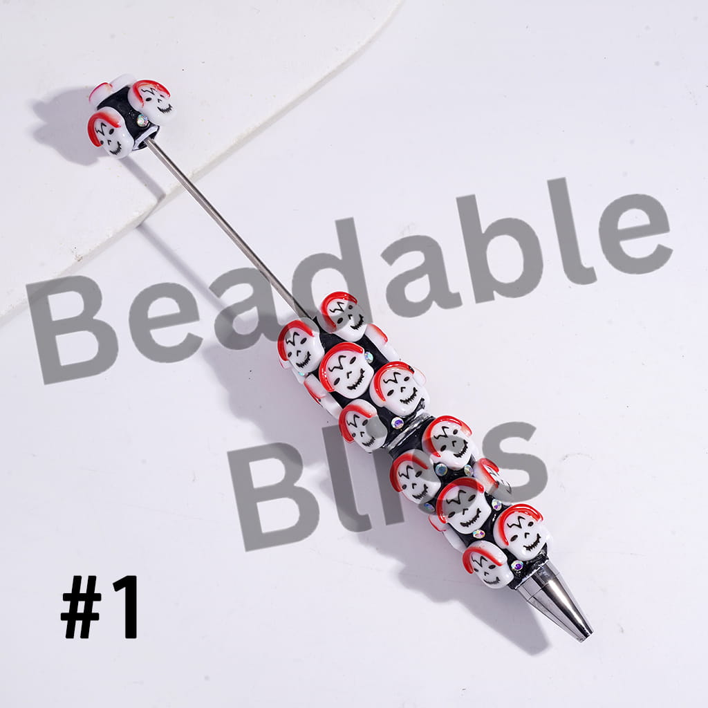 Beadable Clay Pens with Skull Ghost Halloween Series and AB Rhinestones
