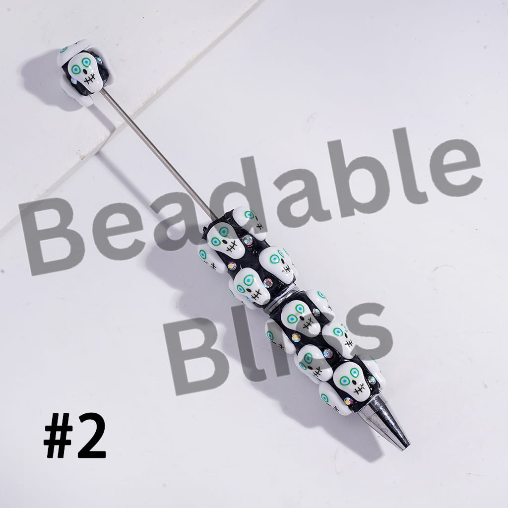 Beadable Clay Pens with Skull Ghost Halloween Series and AB Rhinestones