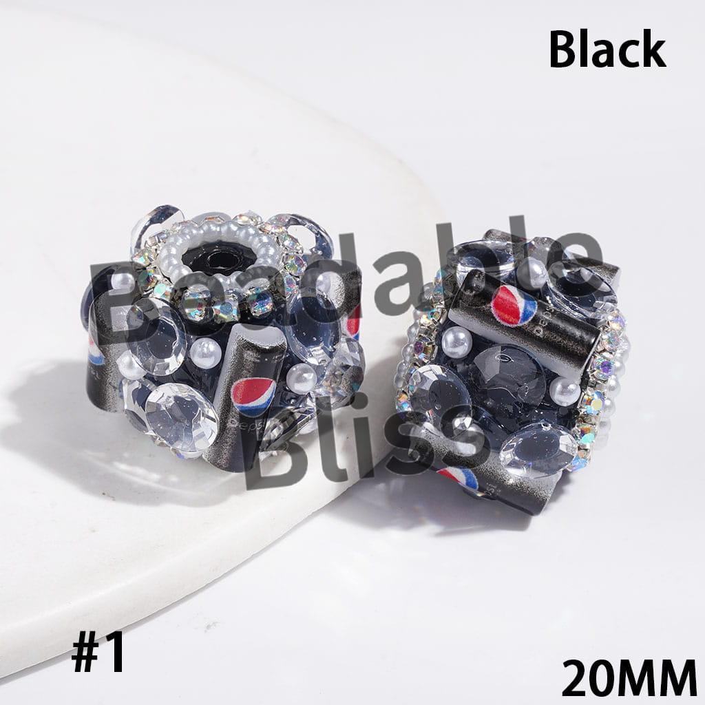 Handmade Acrylic Sugar Beads with Soft Drink Can and Big Cone Shaped Rhinestones,  AB Rhinestone and White Pearl Chains, 20MM Multi-Color