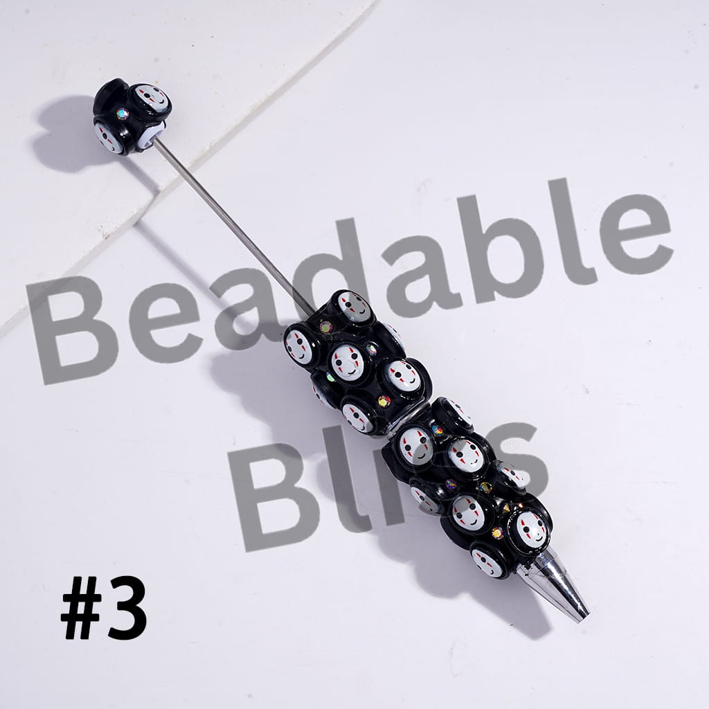 Beadable Clay Pens with Skull Ghost Halloween Series and AB Rhinestones