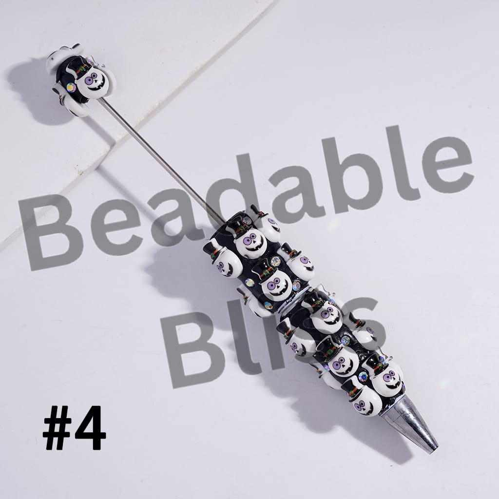 Beadable Clay Pens with Skull Ghost Halloween Series and AB Rhinestones