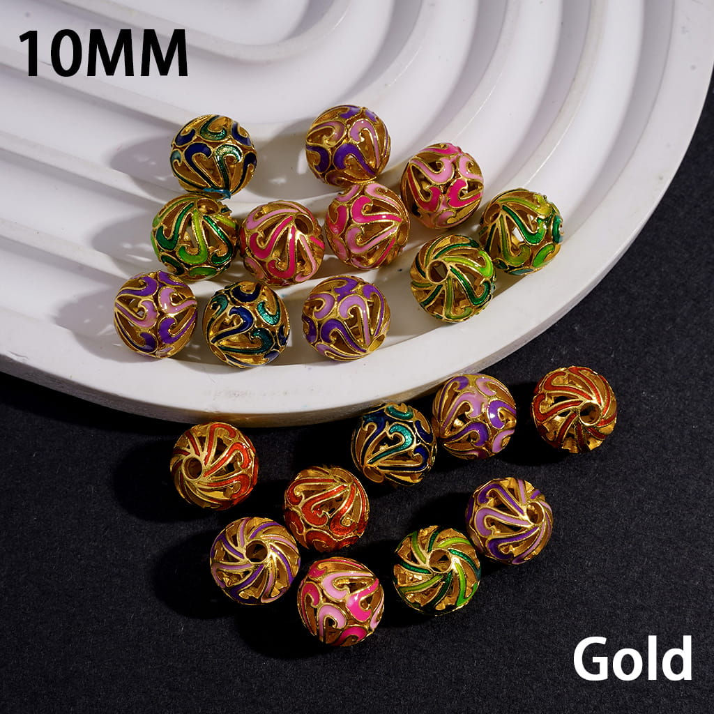 Metal Beads with Chrysanthemum Flower on Both Sides, 10MM, Gold and Silver