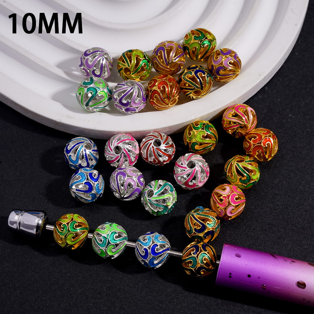 Metal Beads with Chrysanthemum Flower on Both Sides, 10MM, Gold and Silver