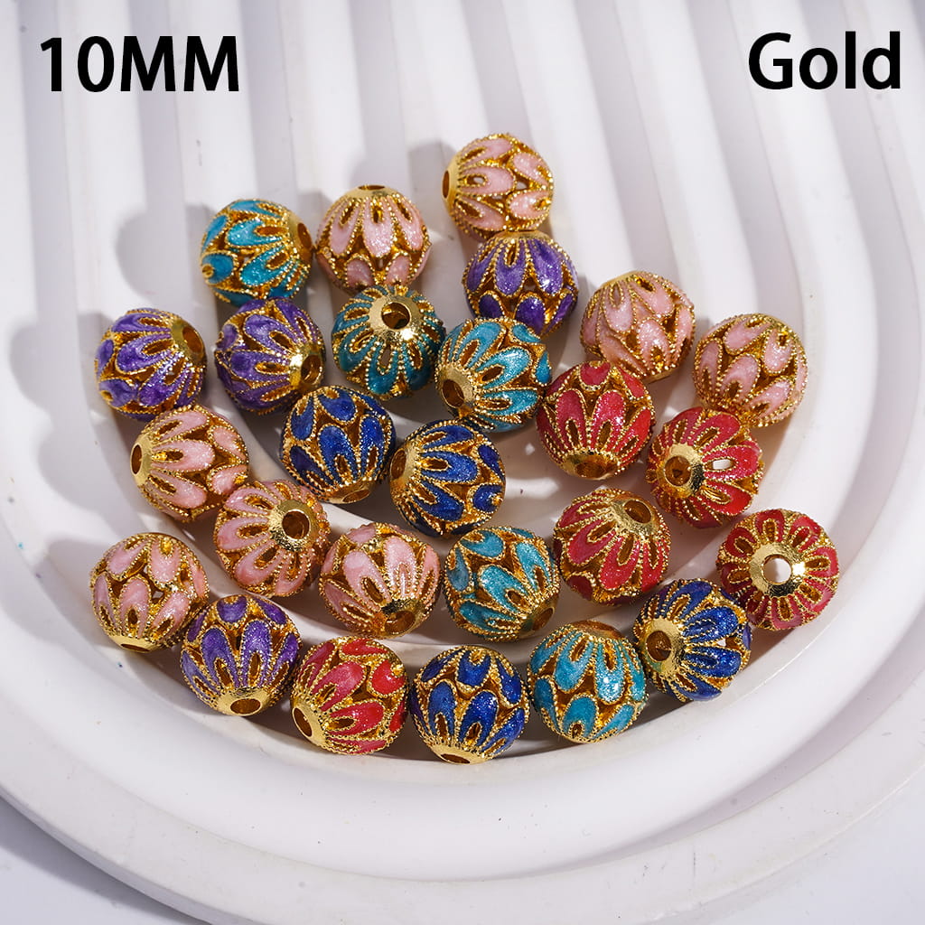 Metal Beads with Various Colors Flower Base on Both Sides, 10MM, Gold and Silver