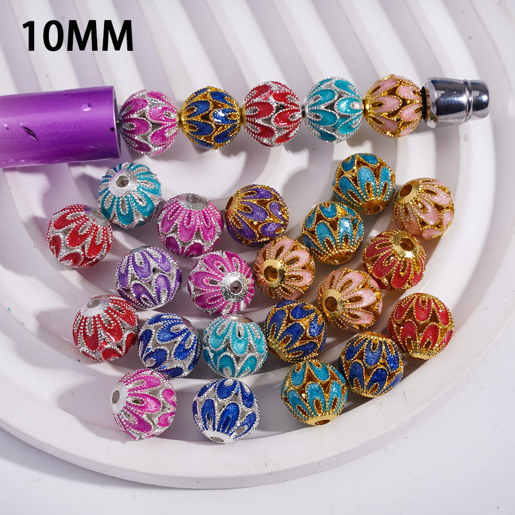 Metal Beads with Various Colors Flower Base on Both Sides, 10MM, Gold and Silver