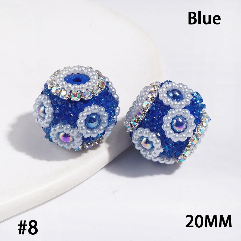 Handmade Acrylic Sugar Beads with Cone Shaped Rhinestones, UV-Coated Half-Shell Pearl, AB Rhinestone and White Pearl Chains, 20MM Multi-Color