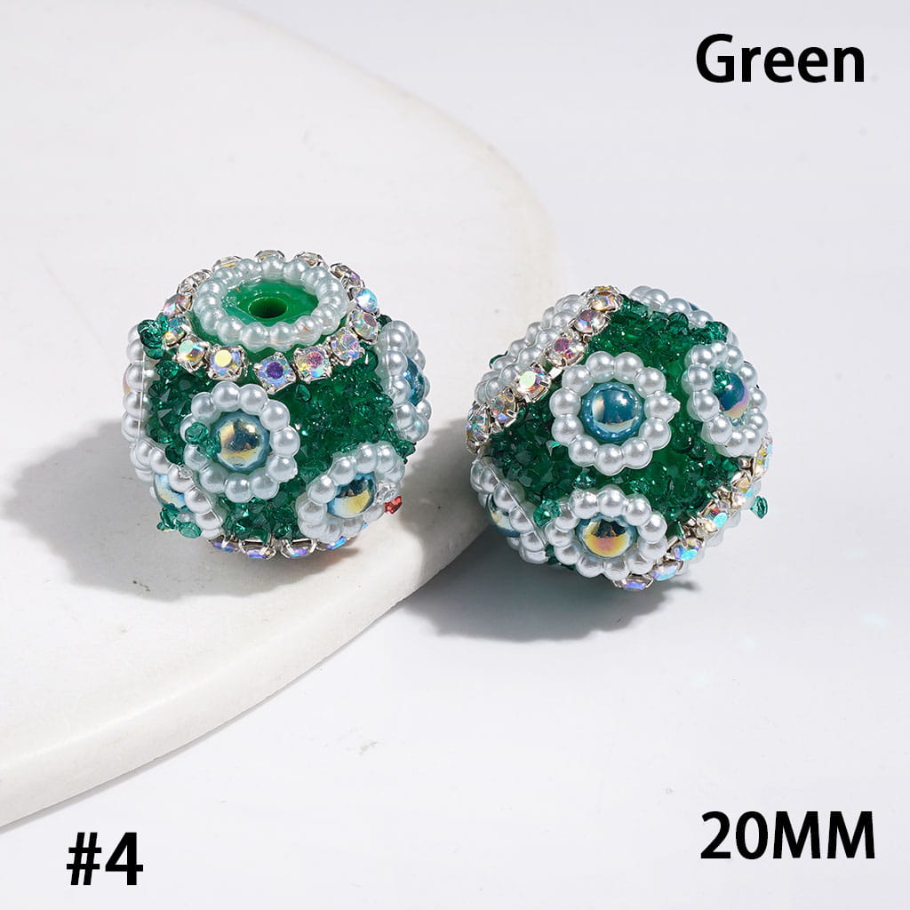 Handmade Acrylic Sugar Beads with Cone Shaped Rhinestones, UV-Coated Half-Shell Pearl, AB Rhinestone and White Pearl Chains, 20MM Multi-Color
