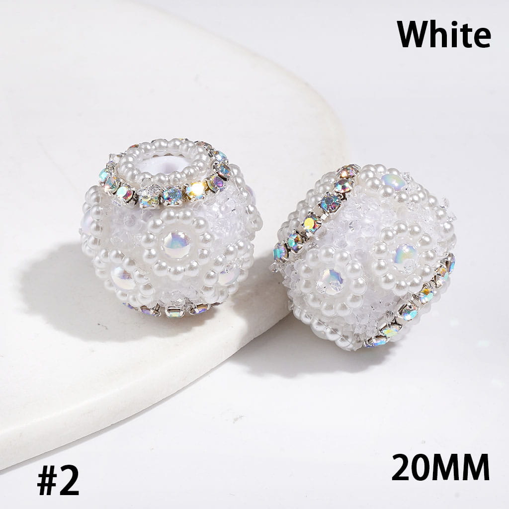 Handmade Acrylic Sugar Beads with Cone Shaped Rhinestones, UV-Coated Half-Shell Pearl, AB Rhinestone and White Pearl Chains, 20MM Multi-Color